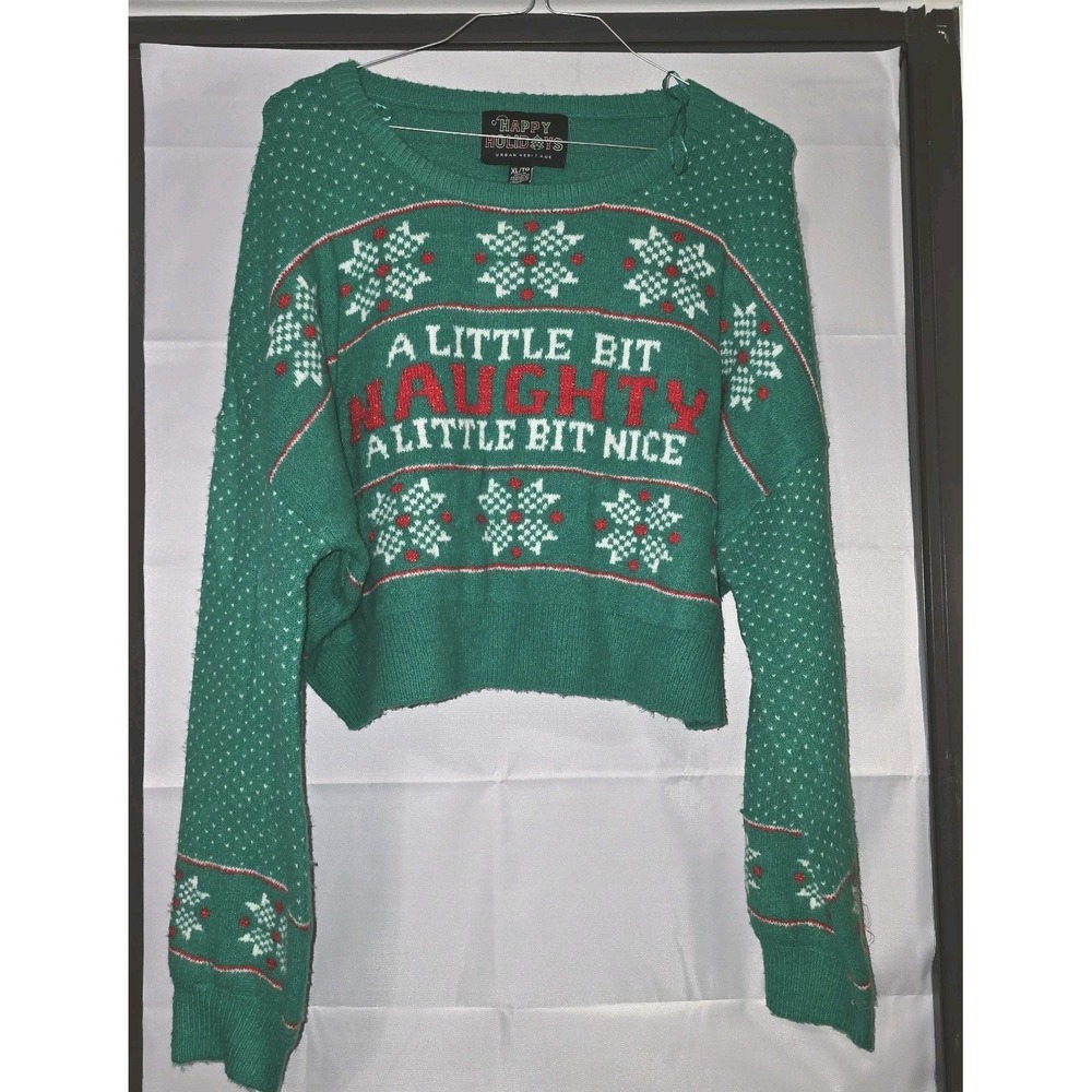 A Little Bit Naughty, A Little‎ Bit Nice Cropped Christmas Sweater – XL